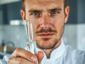 Klepsydra na drewnianym biurku z przesypującym się piaskiem, symbolizująca upływ czasu w kontekście obliczeń długoterminowych.