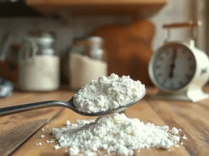 Profesjonalna waga kuchenna z odważnikiem o masie 1 kg na drewnianym blacie, ilustrująca przelicznik jednostek masy.